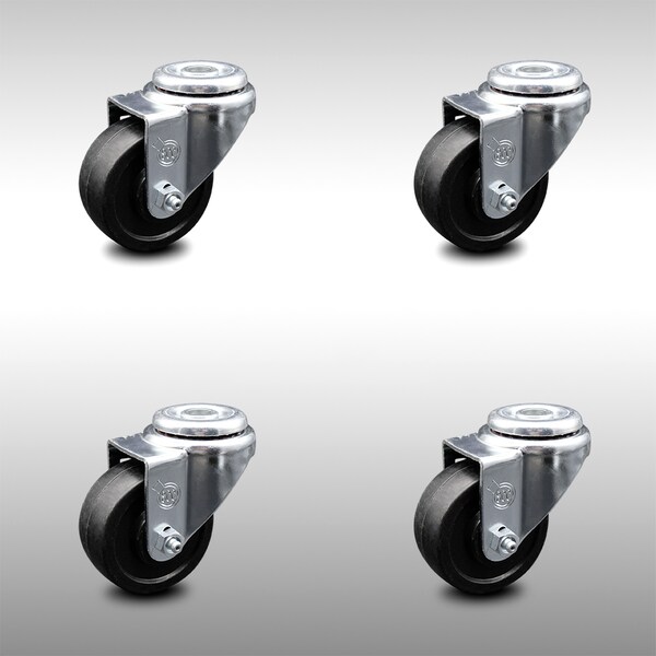 3.5 Inch SS Soft Rubber Wheel Swivel Bolt Hole Caster Set